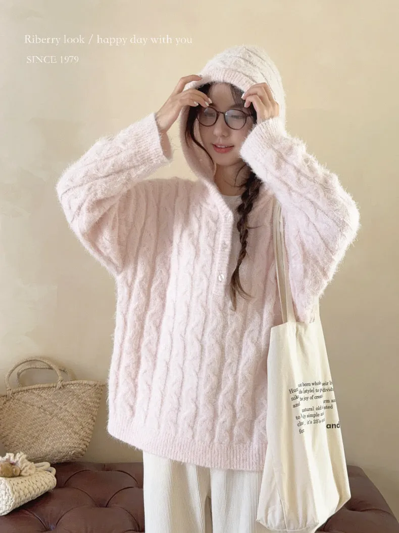 Soft Pink Age Wool Blended Sweater Hoodie