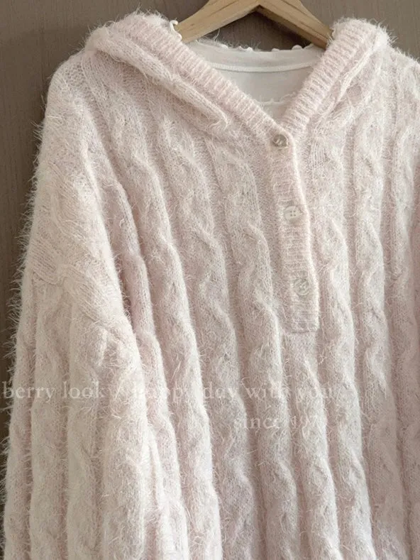 Soft Pink Age Wool Blended Sweater Hoodie