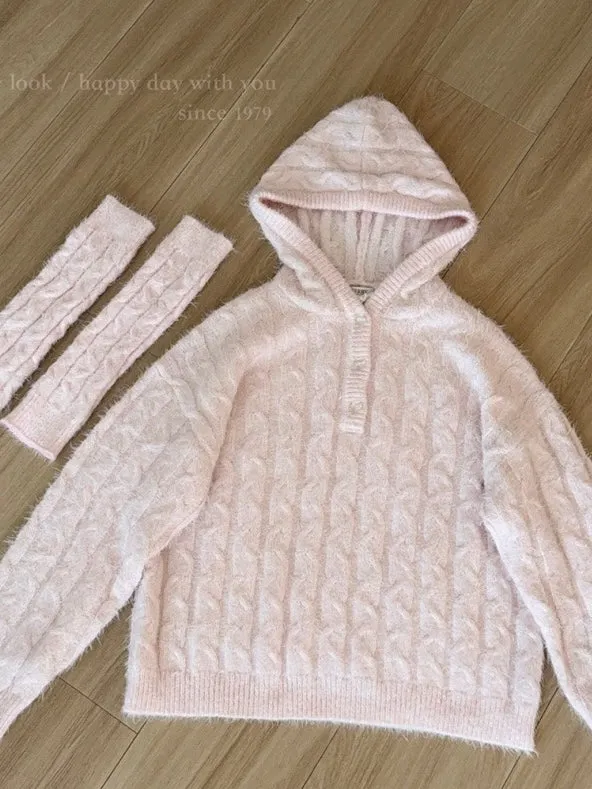 Soft Pink Age Wool Blended Sweater Hoodie