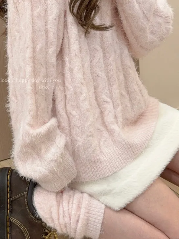 Soft Pink Age Wool Blended Sweater Hoodie