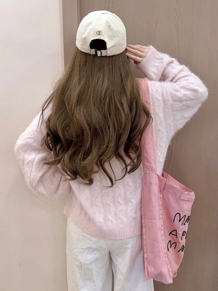 Soft Pink Age Wool Blended Sweater Hoodie