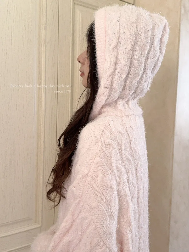 Soft Pink Age Wool Blended Sweater Hoodie