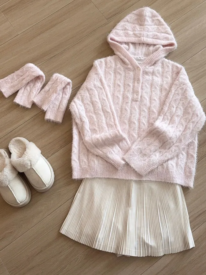 Soft Pink Age Wool Blended Sweater Hoodie