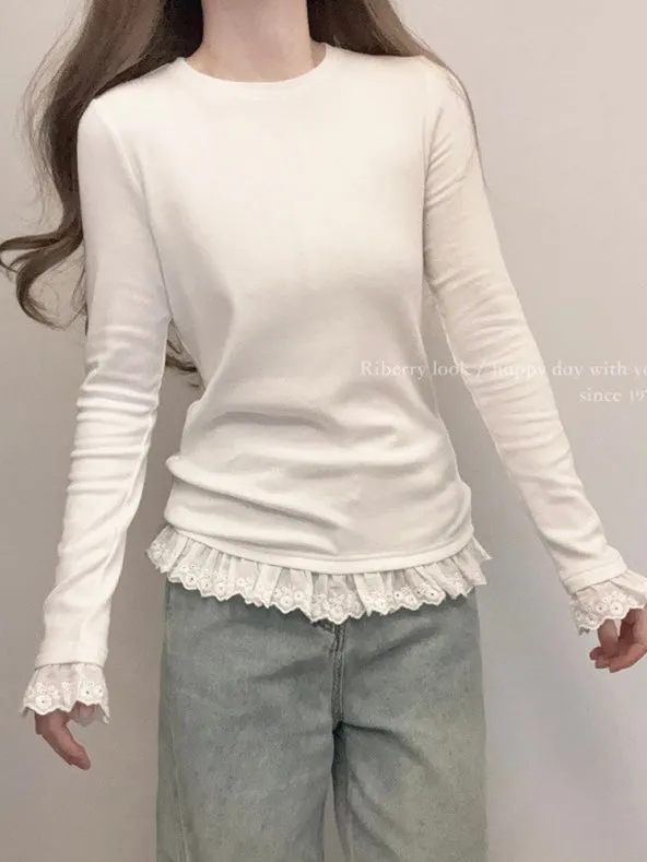 Soft Soft Snow Christmas Cotton Lace Sweatshirt