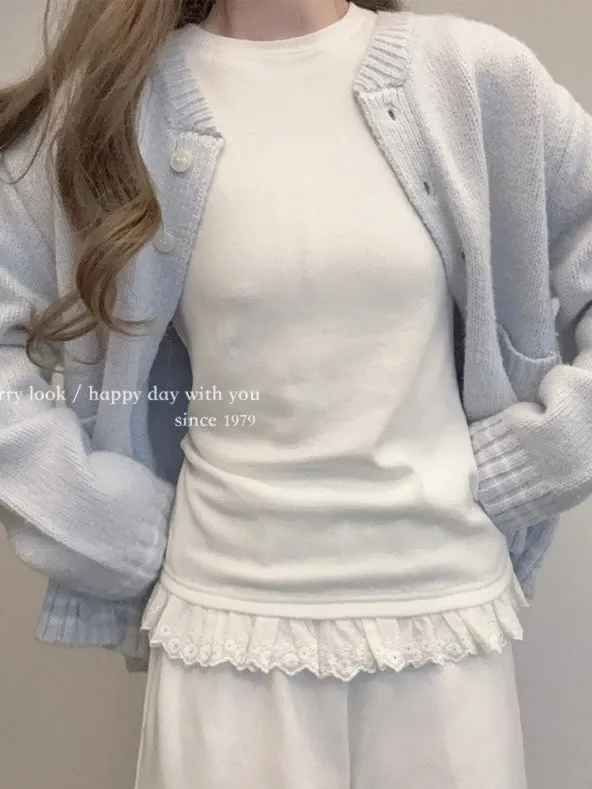 Soft Soft Snow Christmas Cotton Lace Sweatshirt