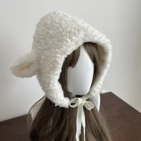 Sohiwoo Cute Sheep Ears Hat Lamb's Wool Winter Ear Protection Hat Plush Boots Cover Socks Leg Warmers Performance Costume Bomber Hats