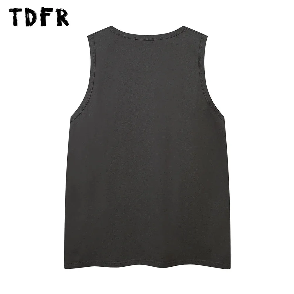 Solid Color Ripped Tank Top - Streetwear Crew Neck Sleeveless Singlets