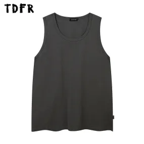 Solid Color Ripped Tank Top - Streetwear Crew Neck Sleeveless Singlets