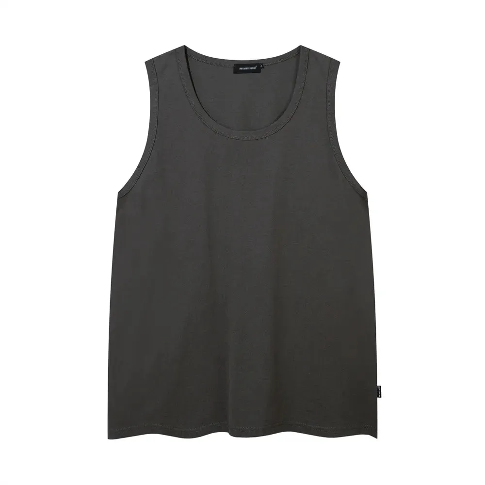 Solid Color Ripped Tank Top - Streetwear Crew Neck Sleeveless Singlets