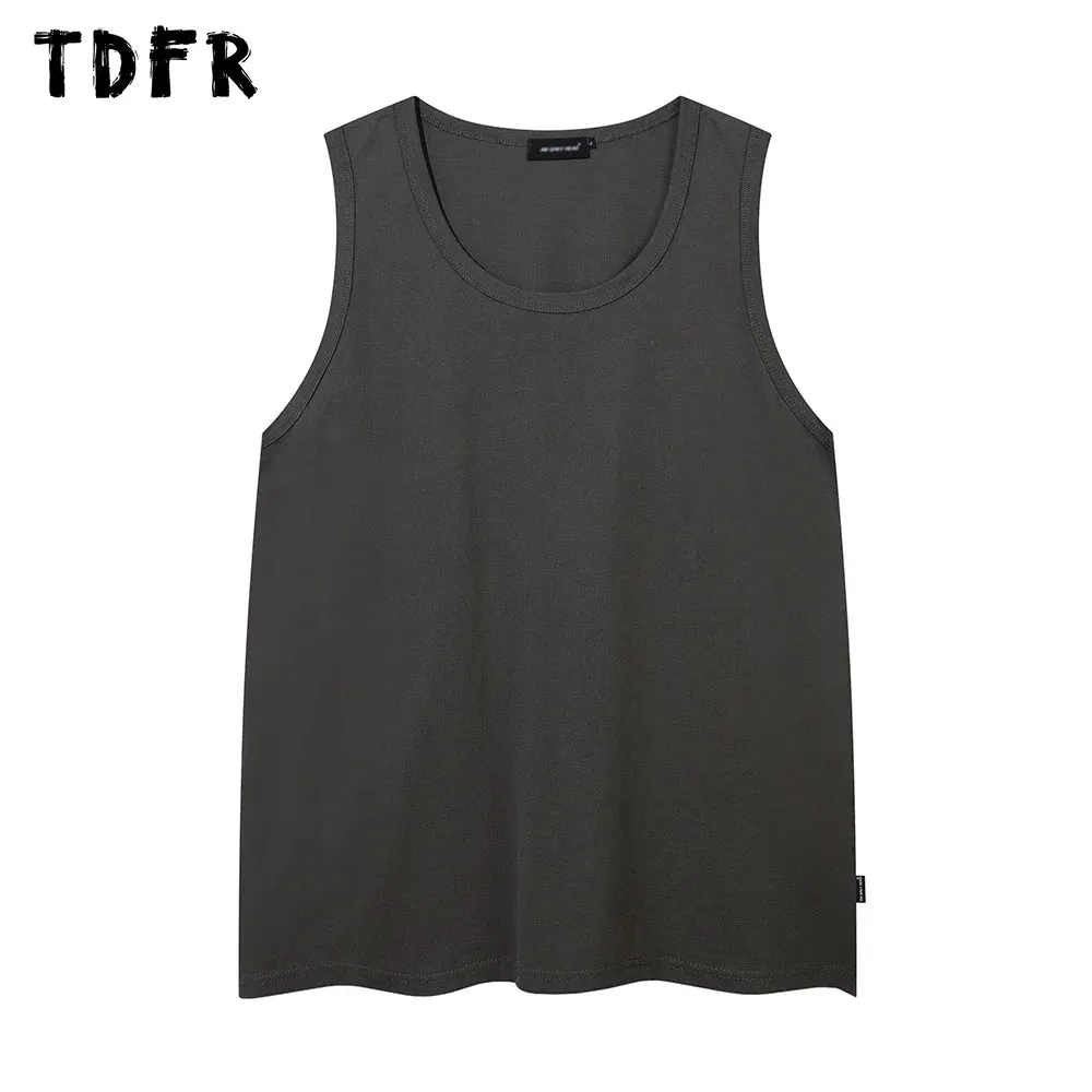 Solid Color Ripped Tank Top - Streetwear Crew Neck Sleeveless Singlets