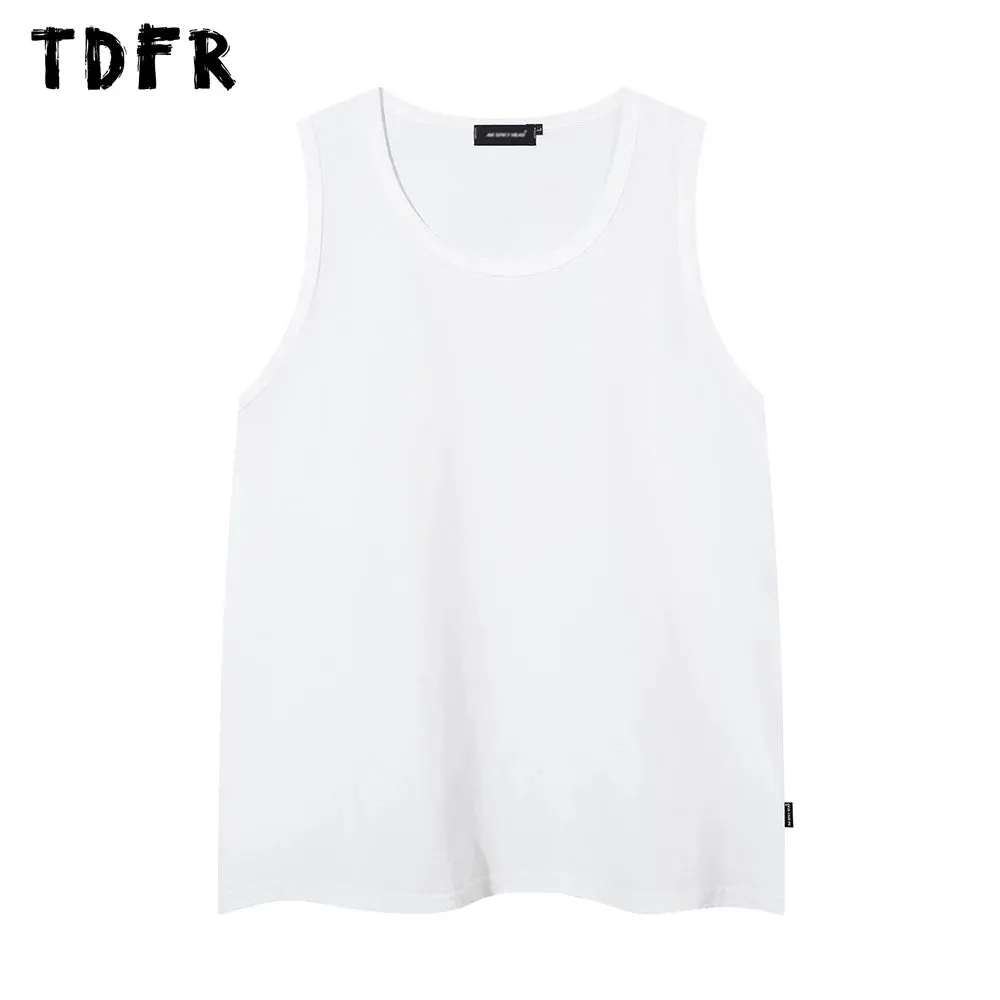 Solid Color Ripped Tank Top - Streetwear Crew Neck Sleeveless Singlets