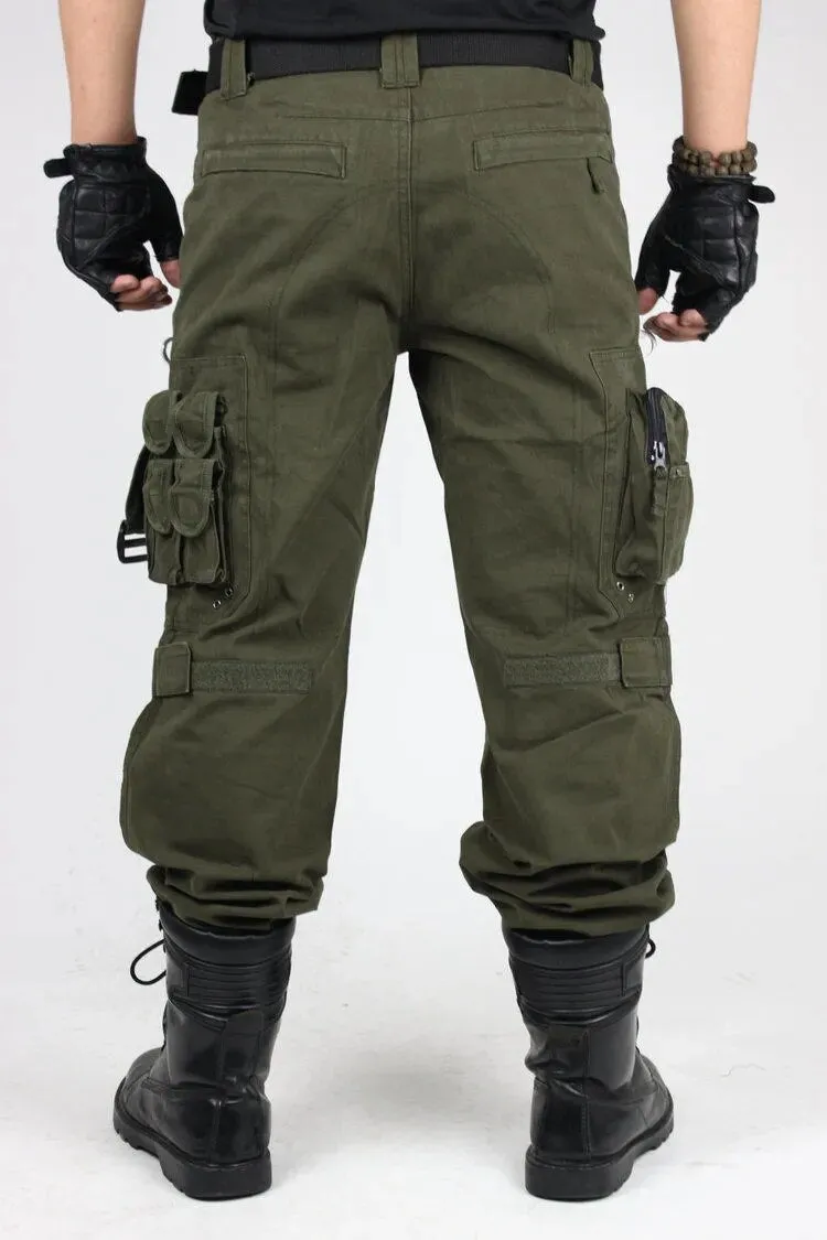 Solid Cotton Pockets Cargo Pants