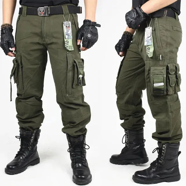 Solid Cotton Pockets Cargo Pants