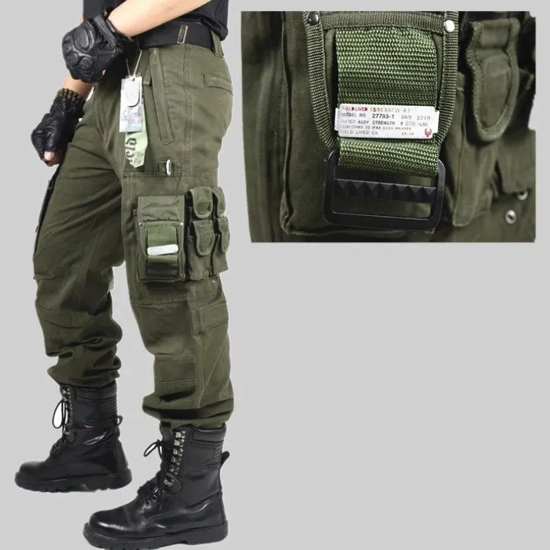 Solid Cotton Pockets Cargo Pants