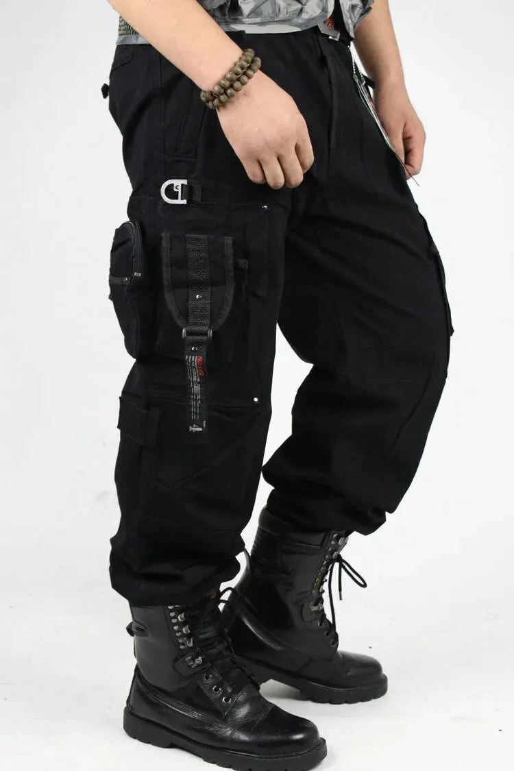 Solid Cotton Pockets Cargo Pants