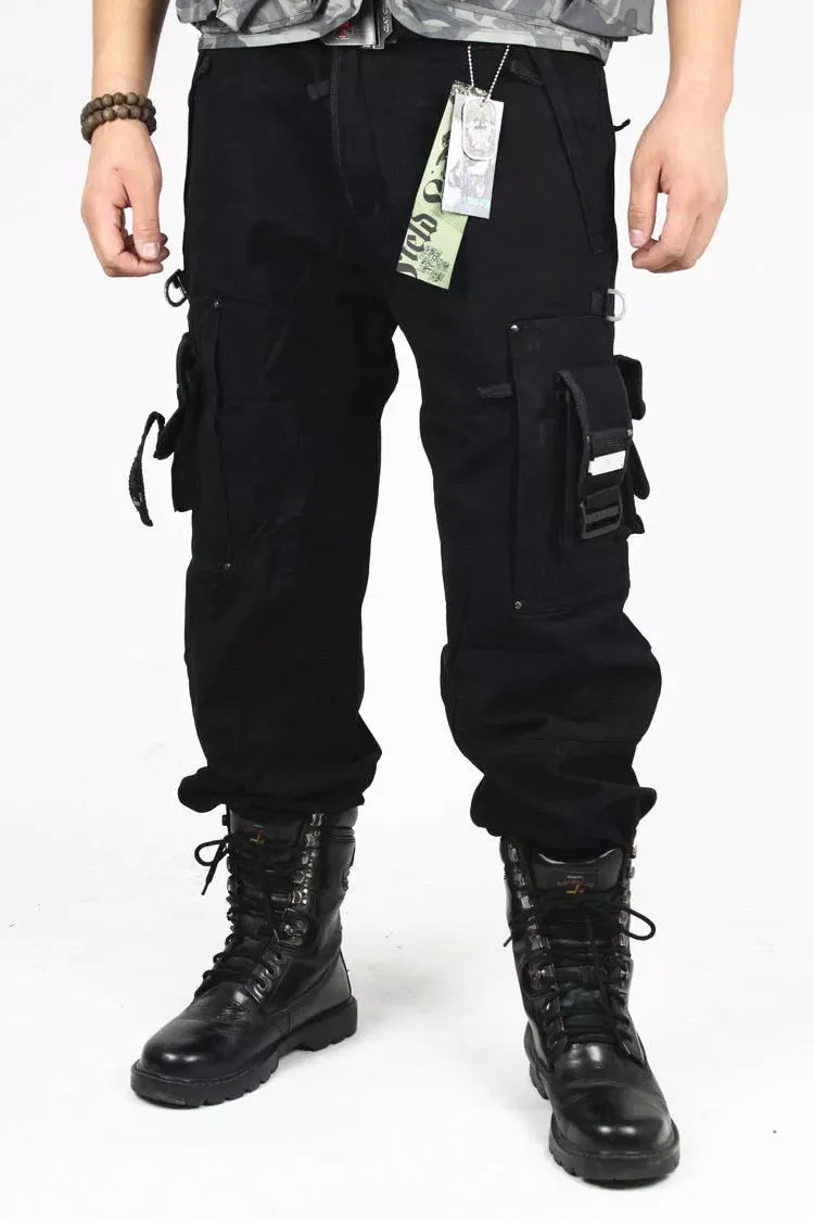 Solid Cotton Pockets Cargo Pants