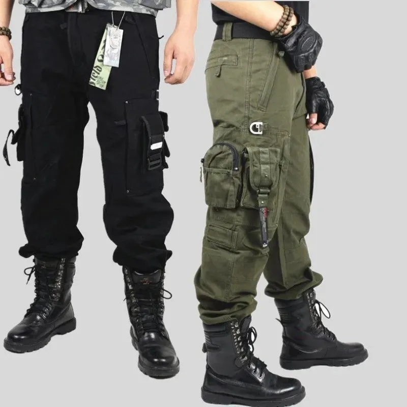 Solid Cotton Pockets Cargo Pants