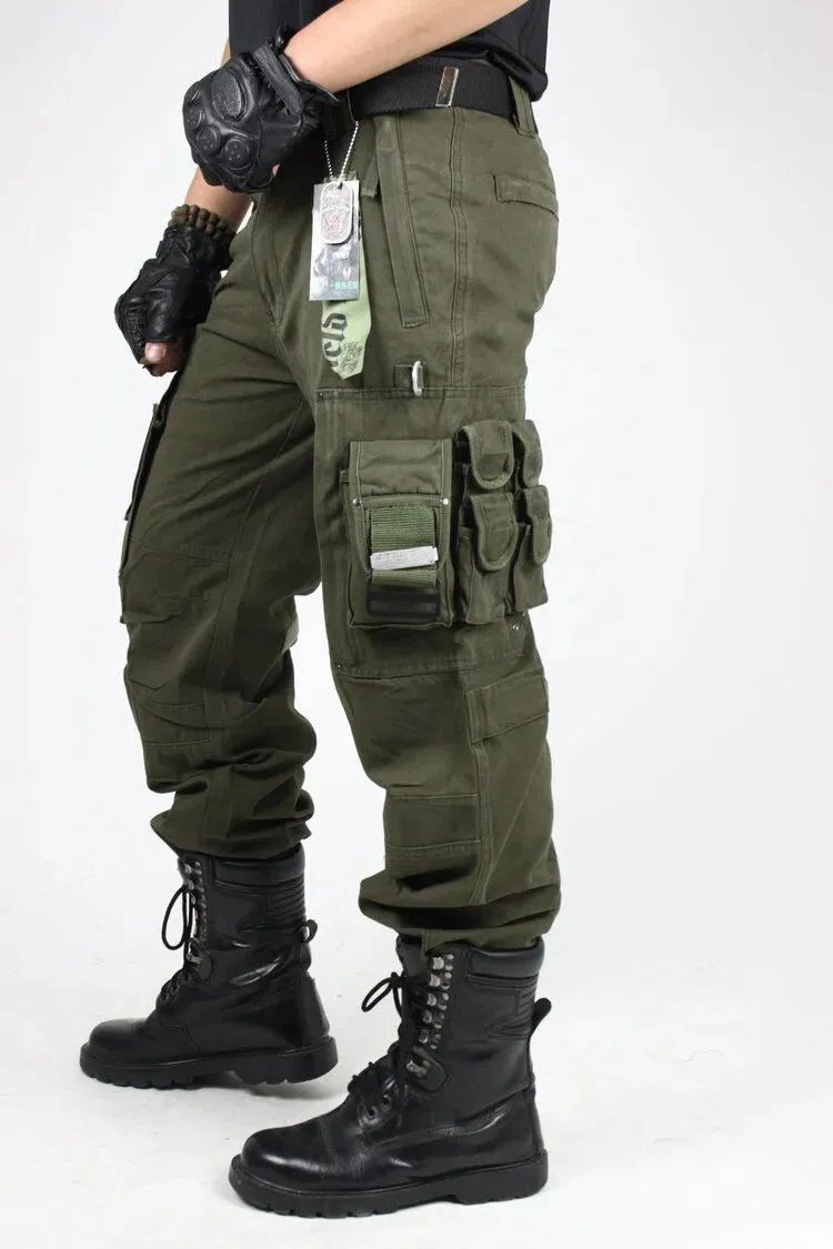 Solid Cotton Pockets Cargo Pants