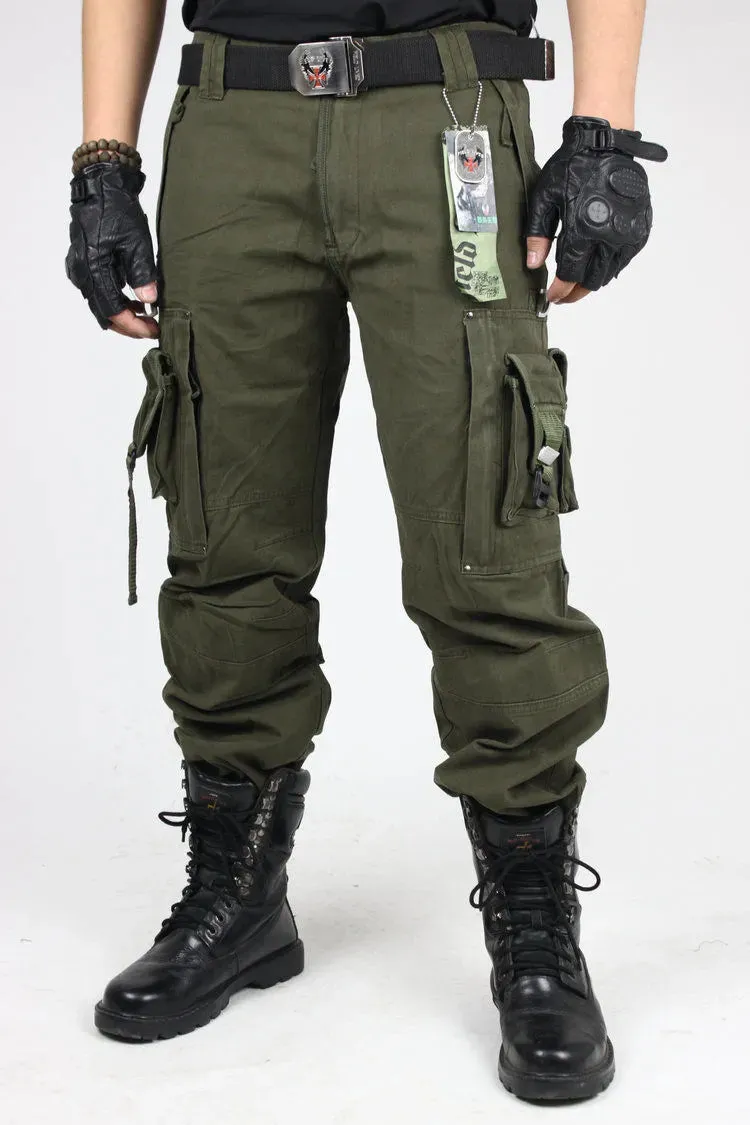 Solid Cotton Pockets Cargo Pants