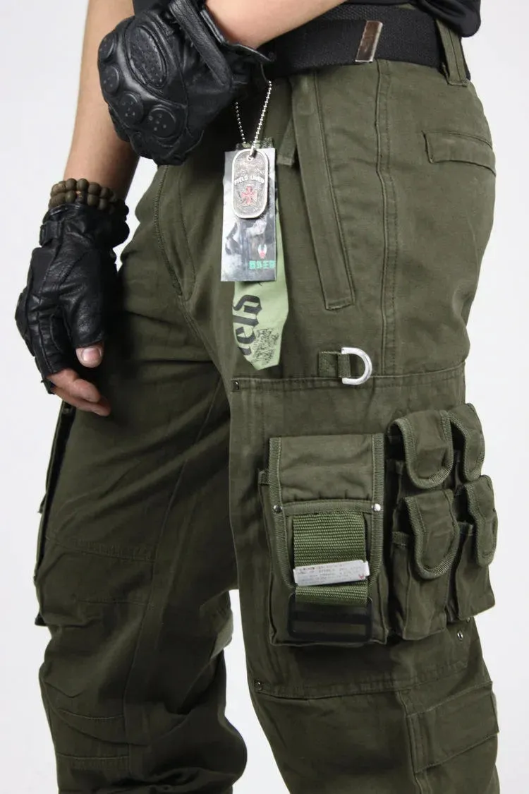 Solid Cotton Pockets Cargo Pants