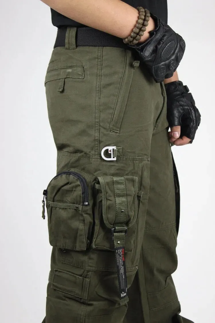 Solid Cotton Pockets Cargo Pants