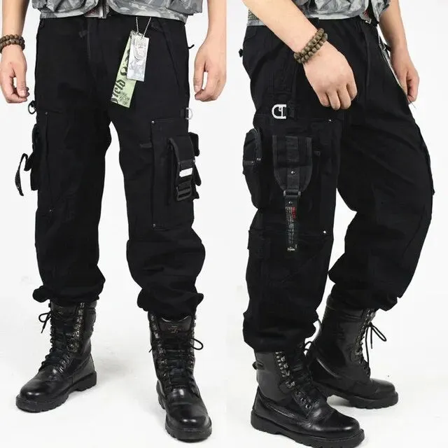 Solid Cotton Pockets Cargo Pants