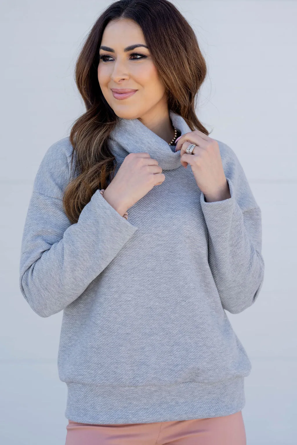 Subtle Textured Cowl Neck Sweatshirt