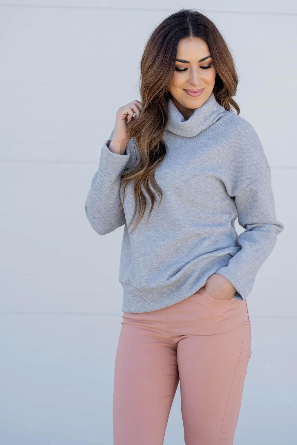 Subtle Textured Cowl Neck Sweatshirt