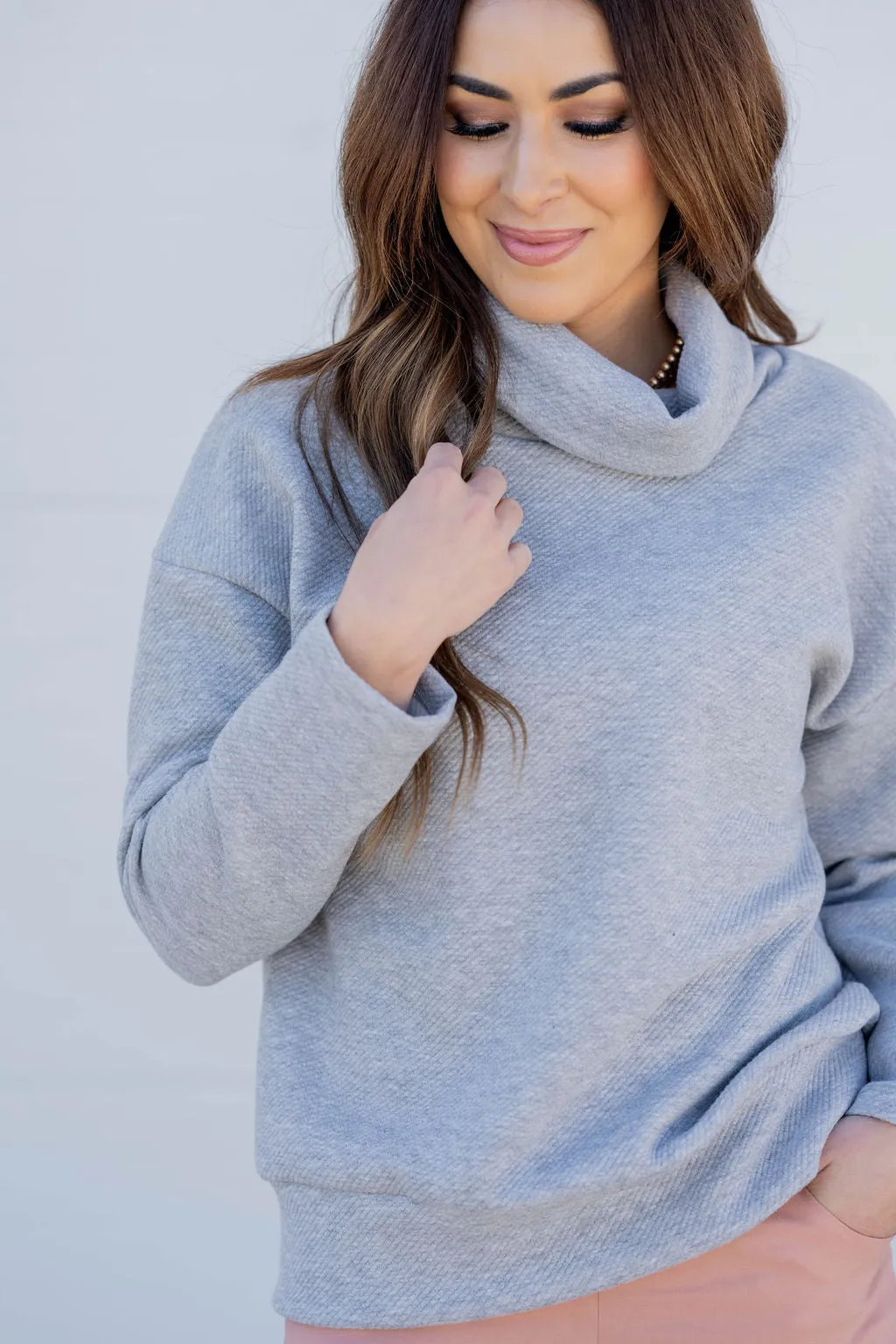 Subtle Textured Cowl Neck Sweatshirt