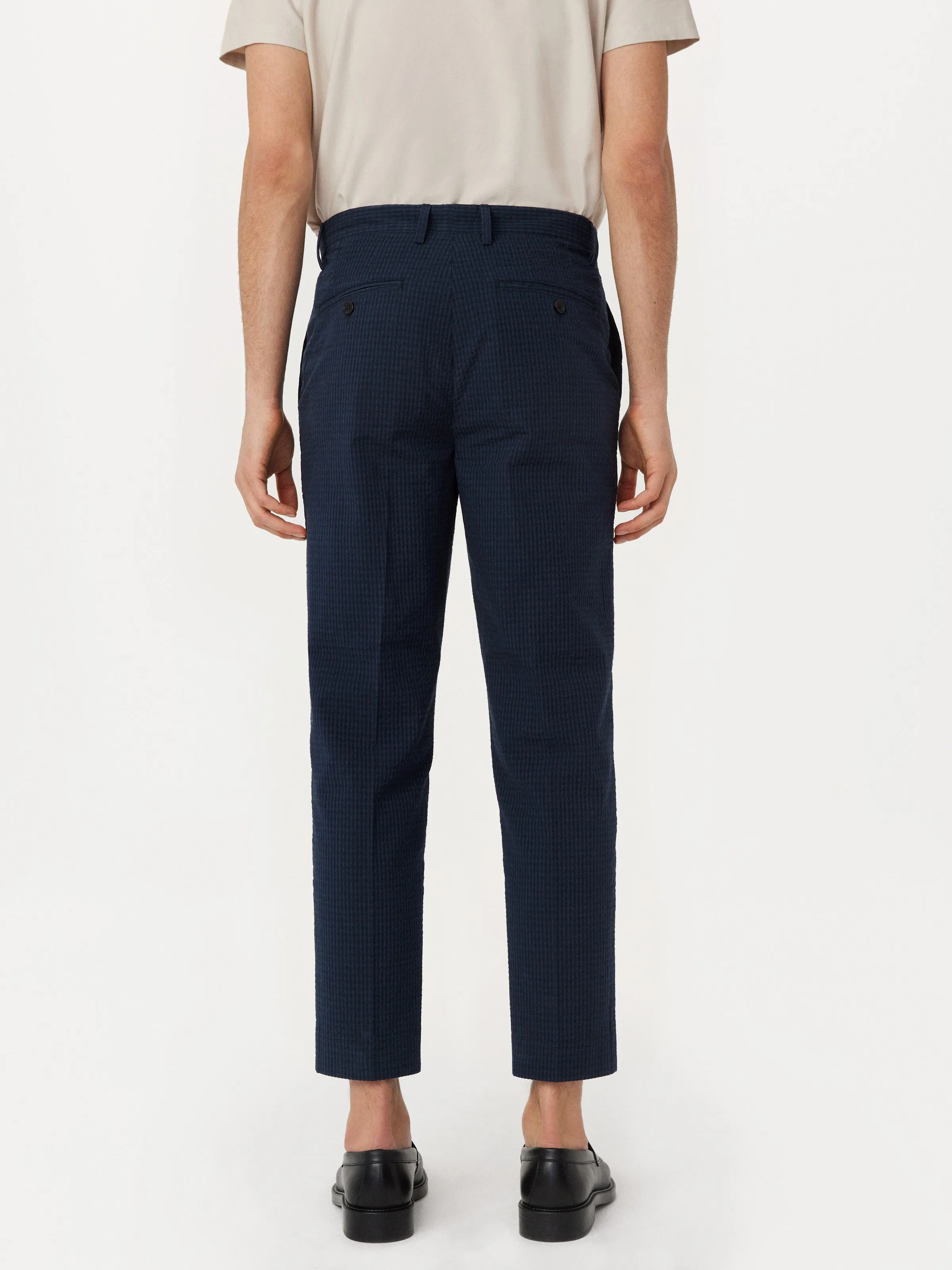 The Colin Tapered Seersucker Pant in Deep Blue