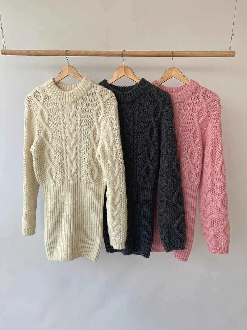 Toleet-Bodycon Knit Dress Chunky Cable-knit Long Sleeve Ribbed Mini Sweater Dress Women Autumn Winter Outfit