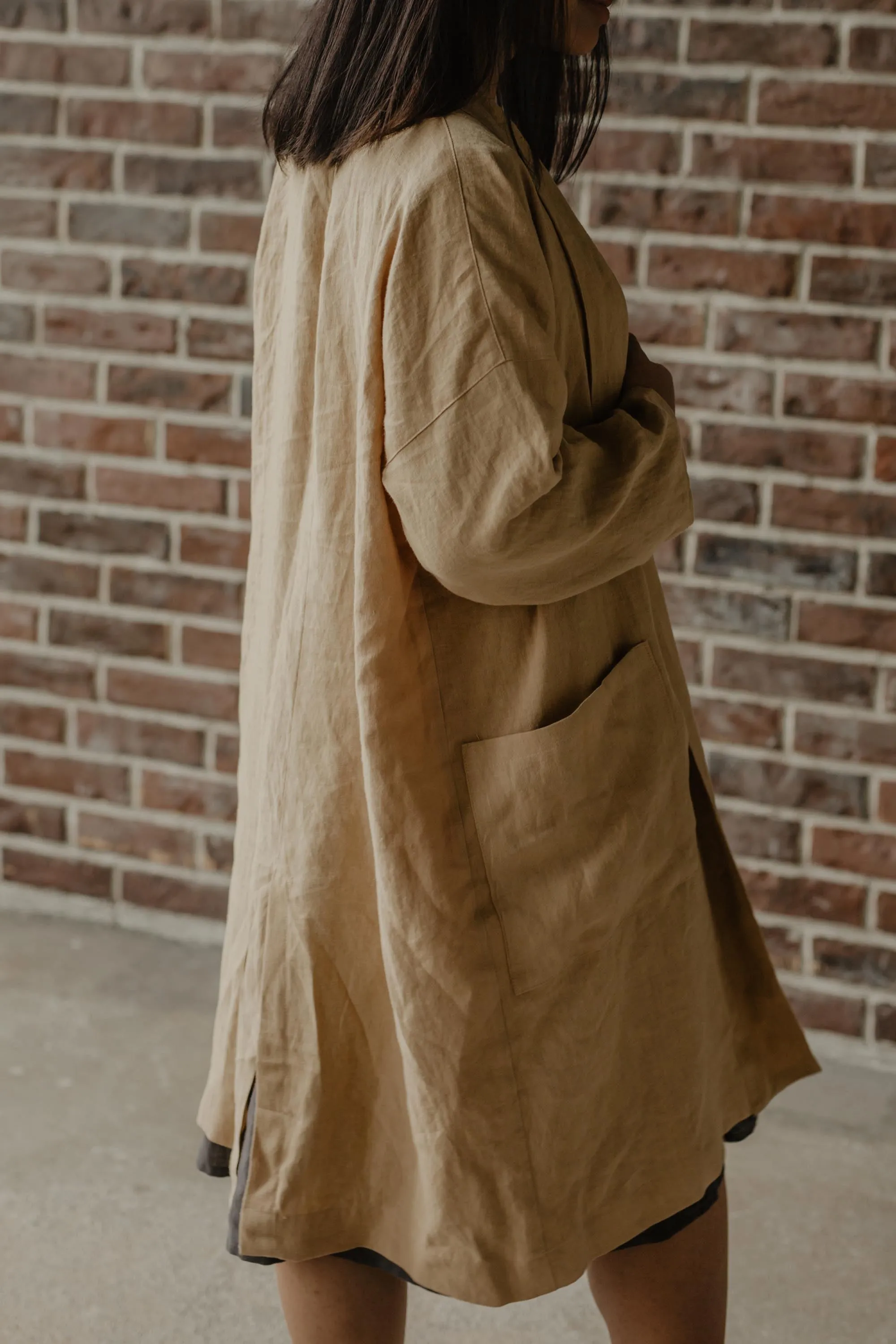 Vilnius mid-length linen coat by AmourLinen