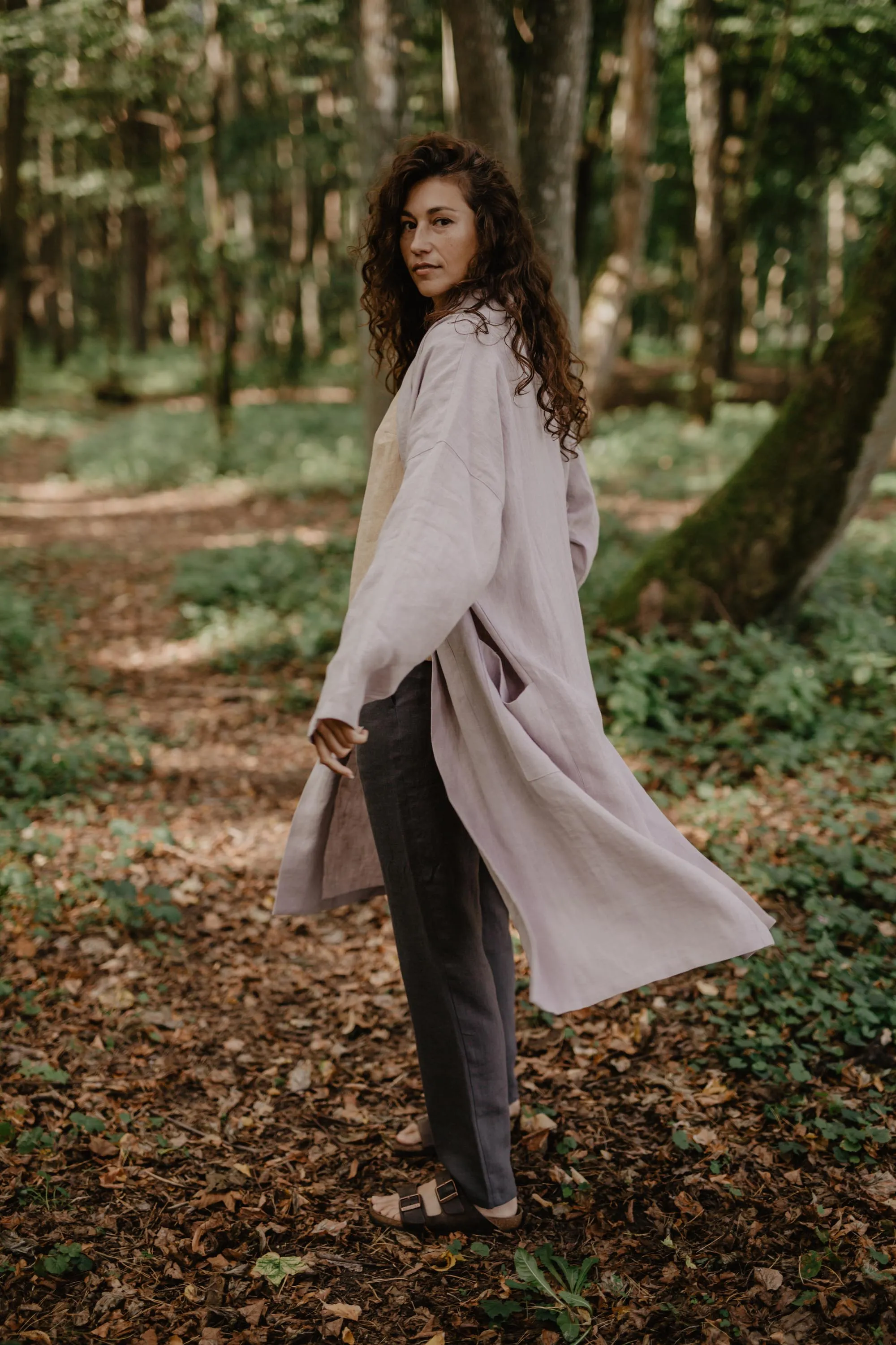 Vilnius mid-length linen coat by AmourLinen