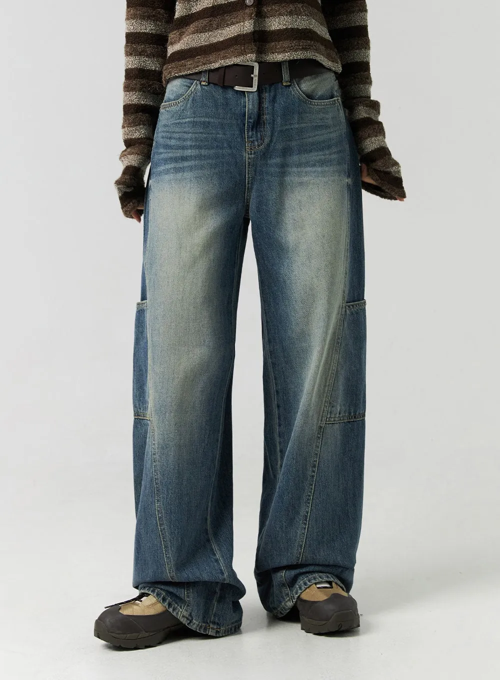 Washed Baggy Cargo Jeans CO323