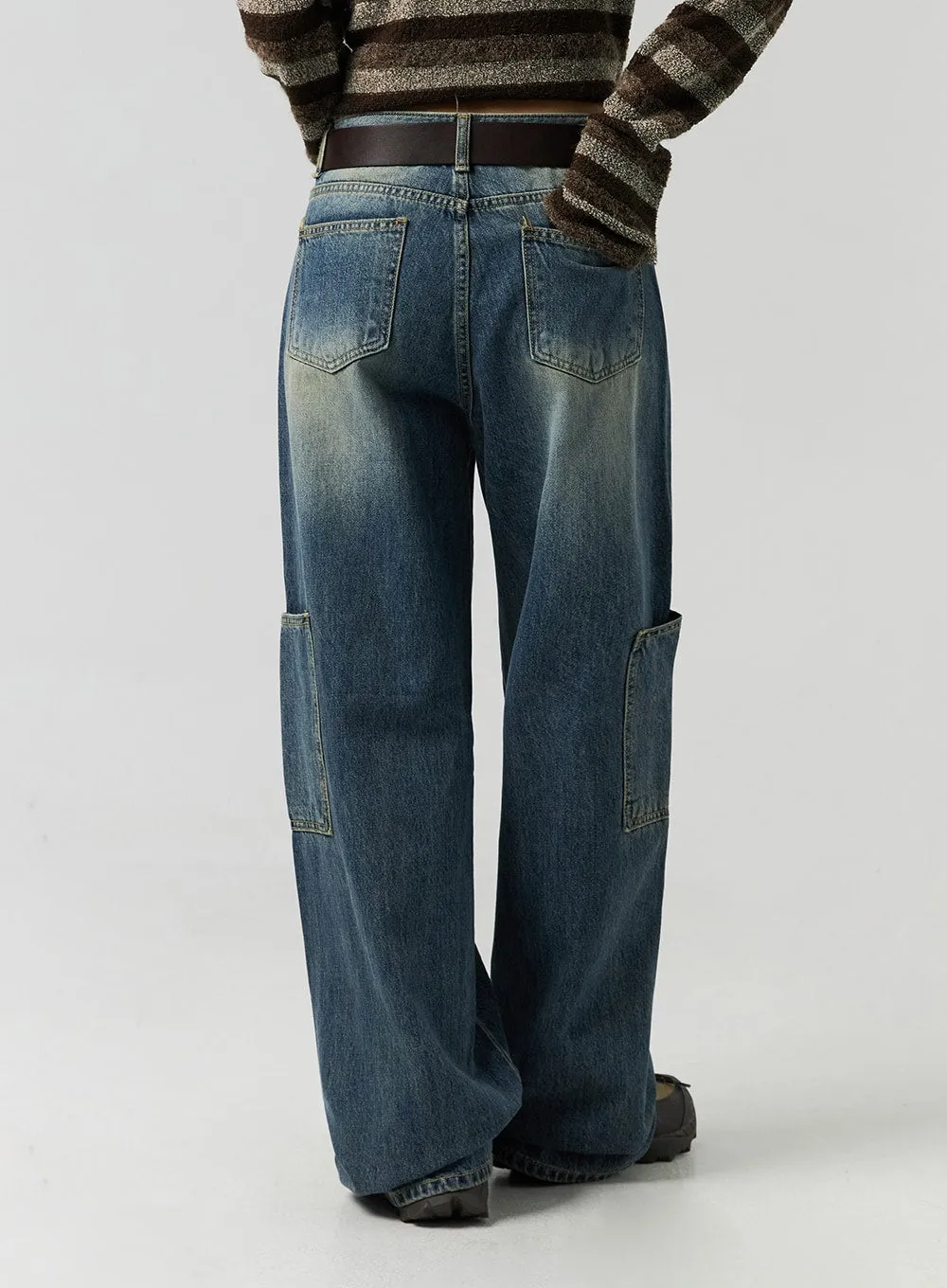 Washed Baggy Cargo Jeans CO323