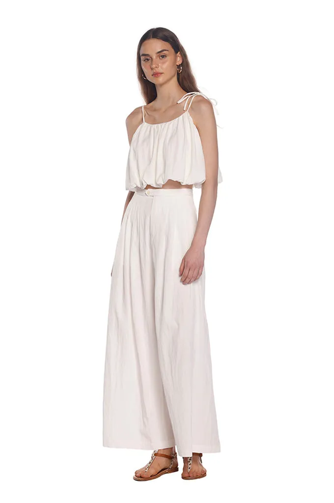 White Li Pleated Pants