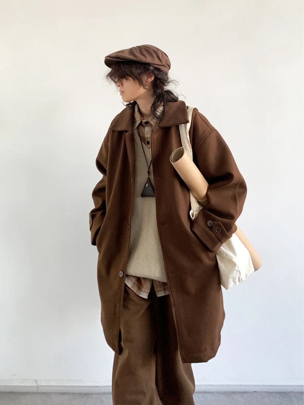 WLS Retro Solid Color Woolen Coat