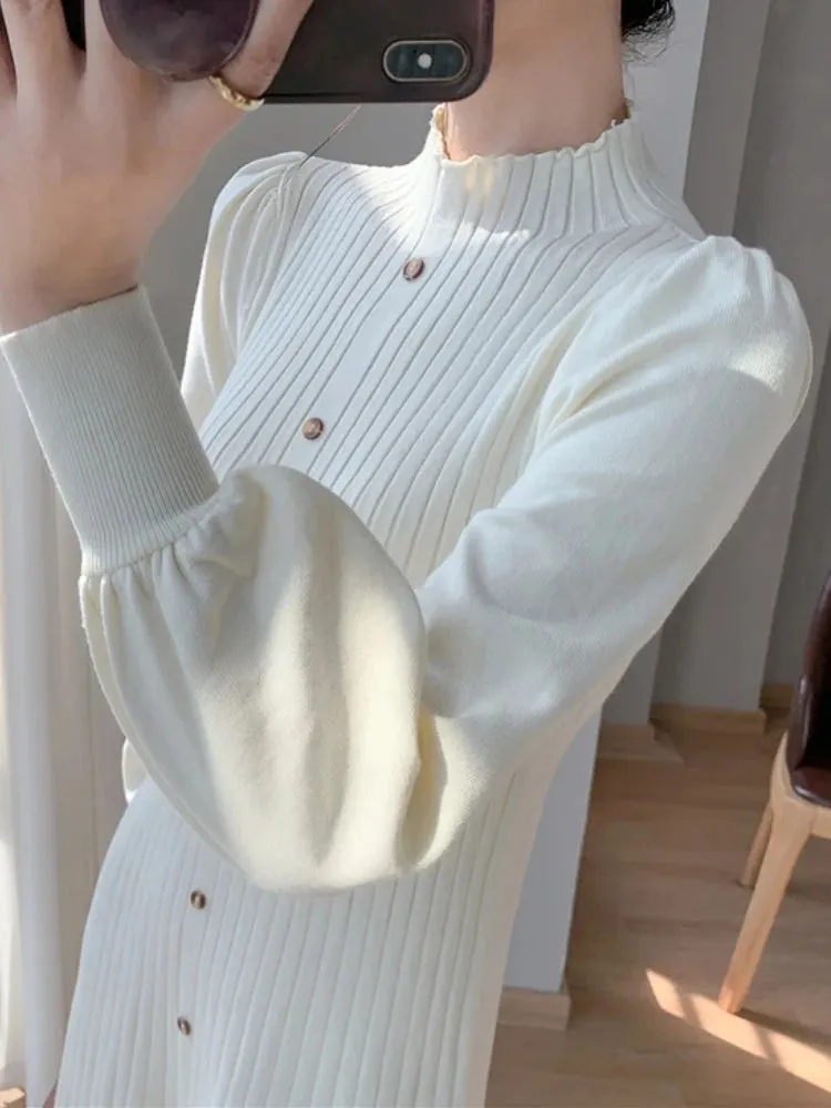 Women Autumn Knitted Dress Sexy Slim Elastic Casual Basic Bodycon Sweater Dresses Winter Knitwear Warm Long Party Robe Mujers