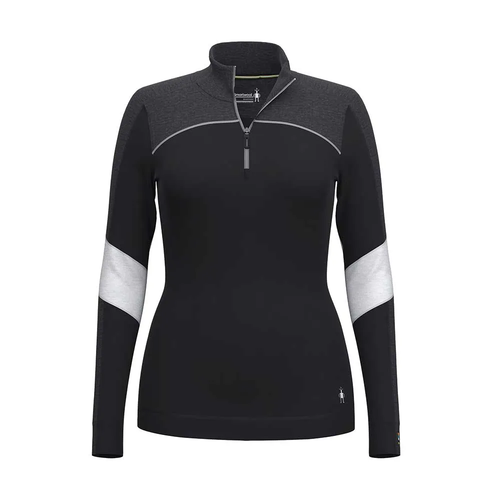 Women's Classic Thermal Merino Base Layer Colorblock 1/4 Zip - Black-Charcoal Heather