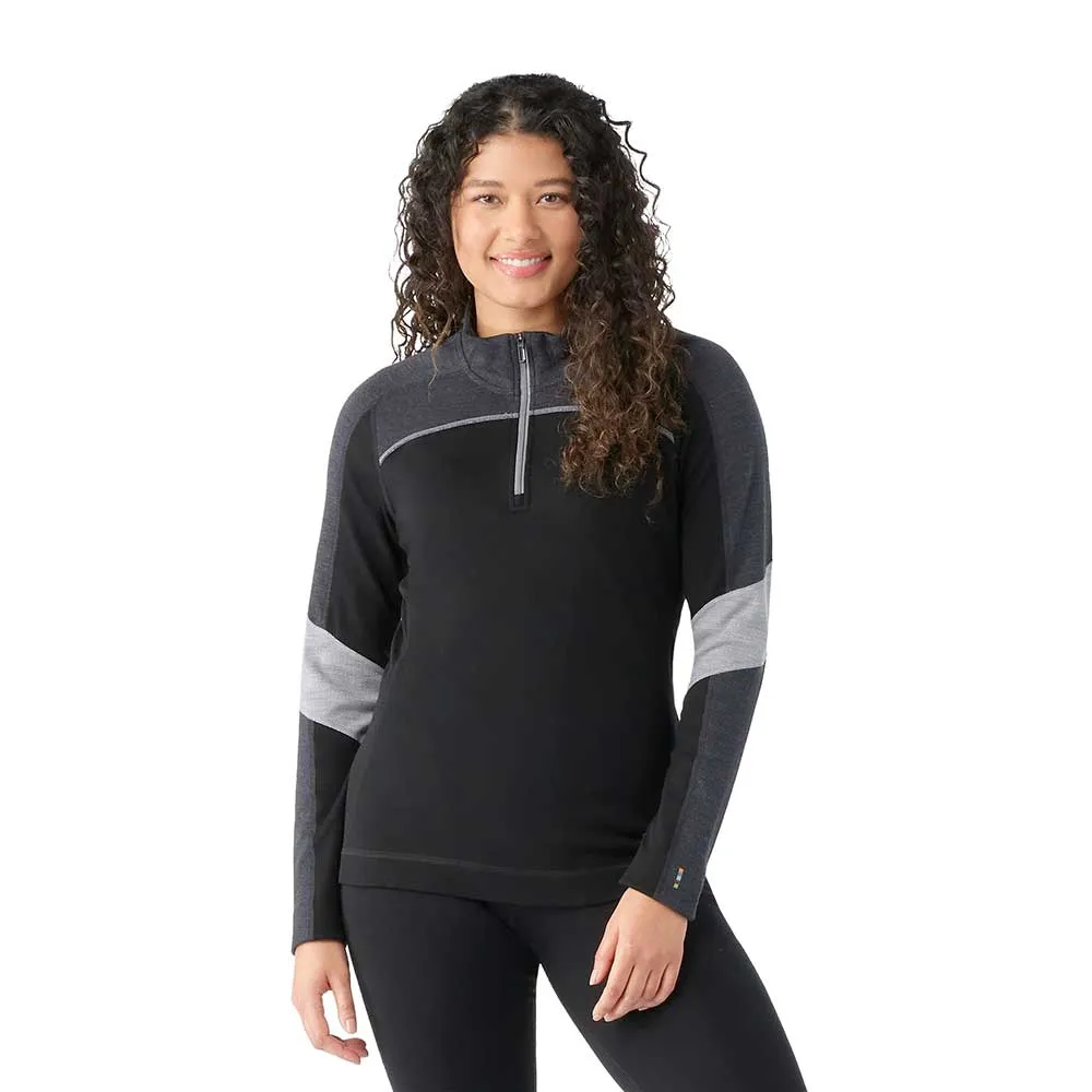 Women's Classic Thermal Merino Base Layer Colorblock 1/4 Zip - Black-Charcoal Heather