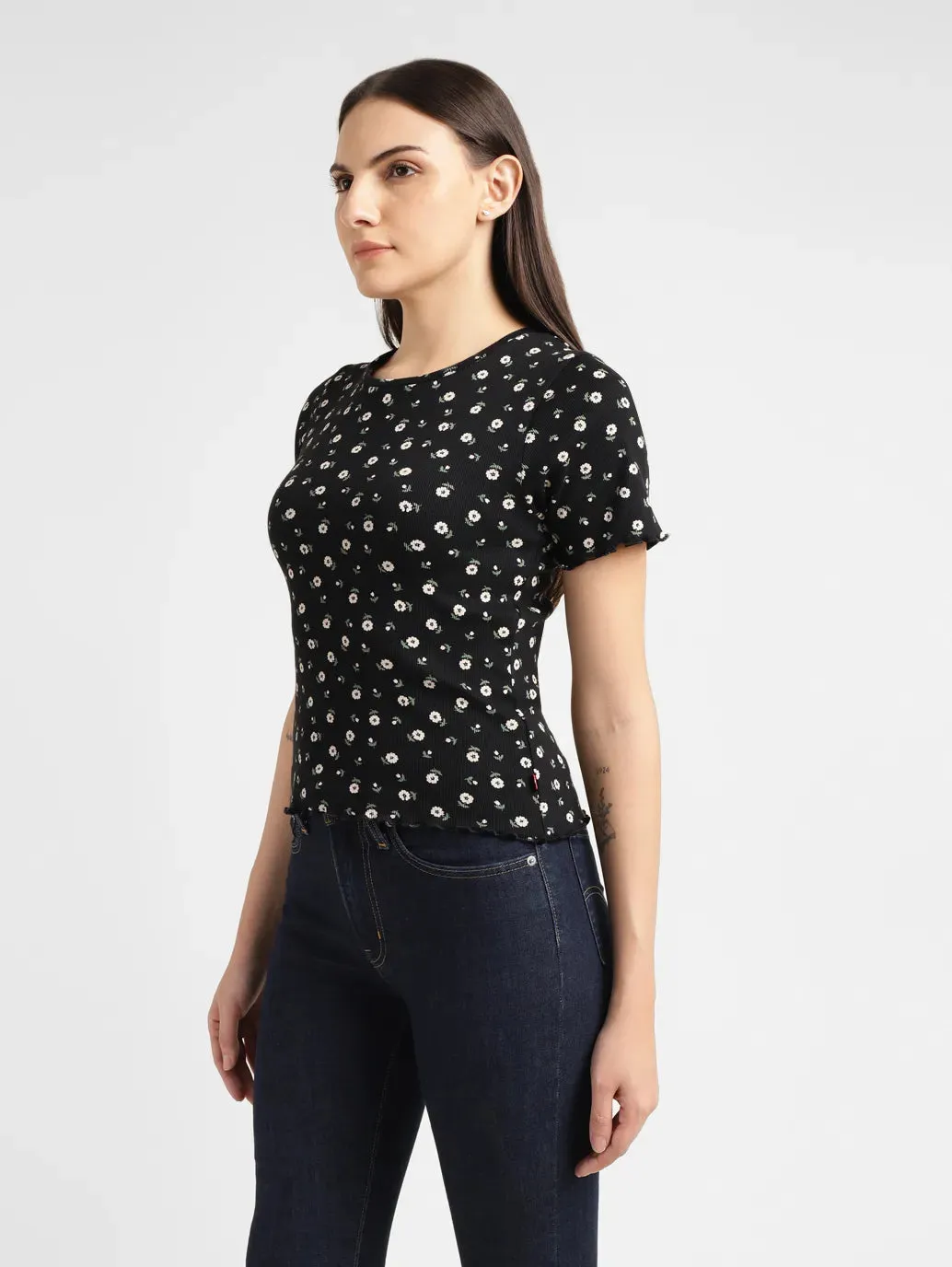 Women's Floral Print Crew Neck Top