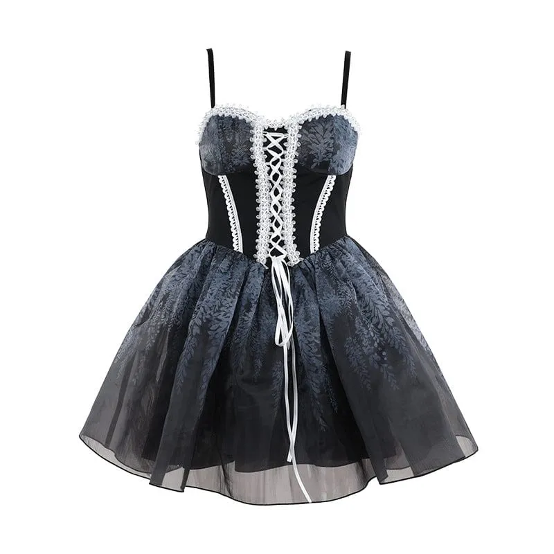 Women's Gothic Lace-up Bubble Corset Slip Dress