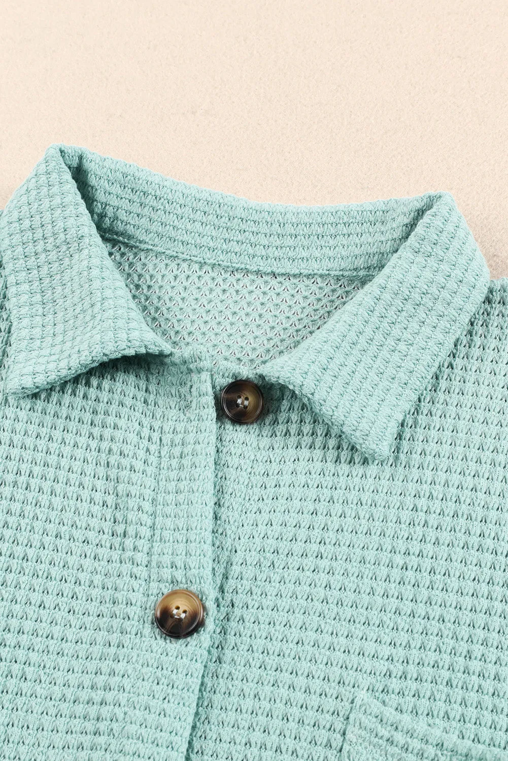 Womens Waffle Knit Shacket Jacket Button Up Casual Blouse Shirt with Pockets