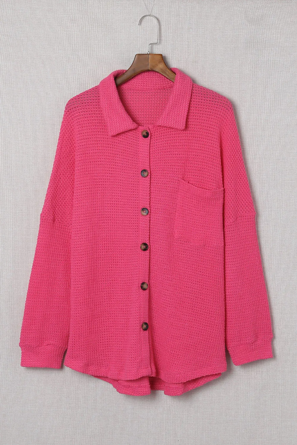 Womens Waffle Knit Shacket Jacket Button Up Casual Blouse Shirt with Pockets