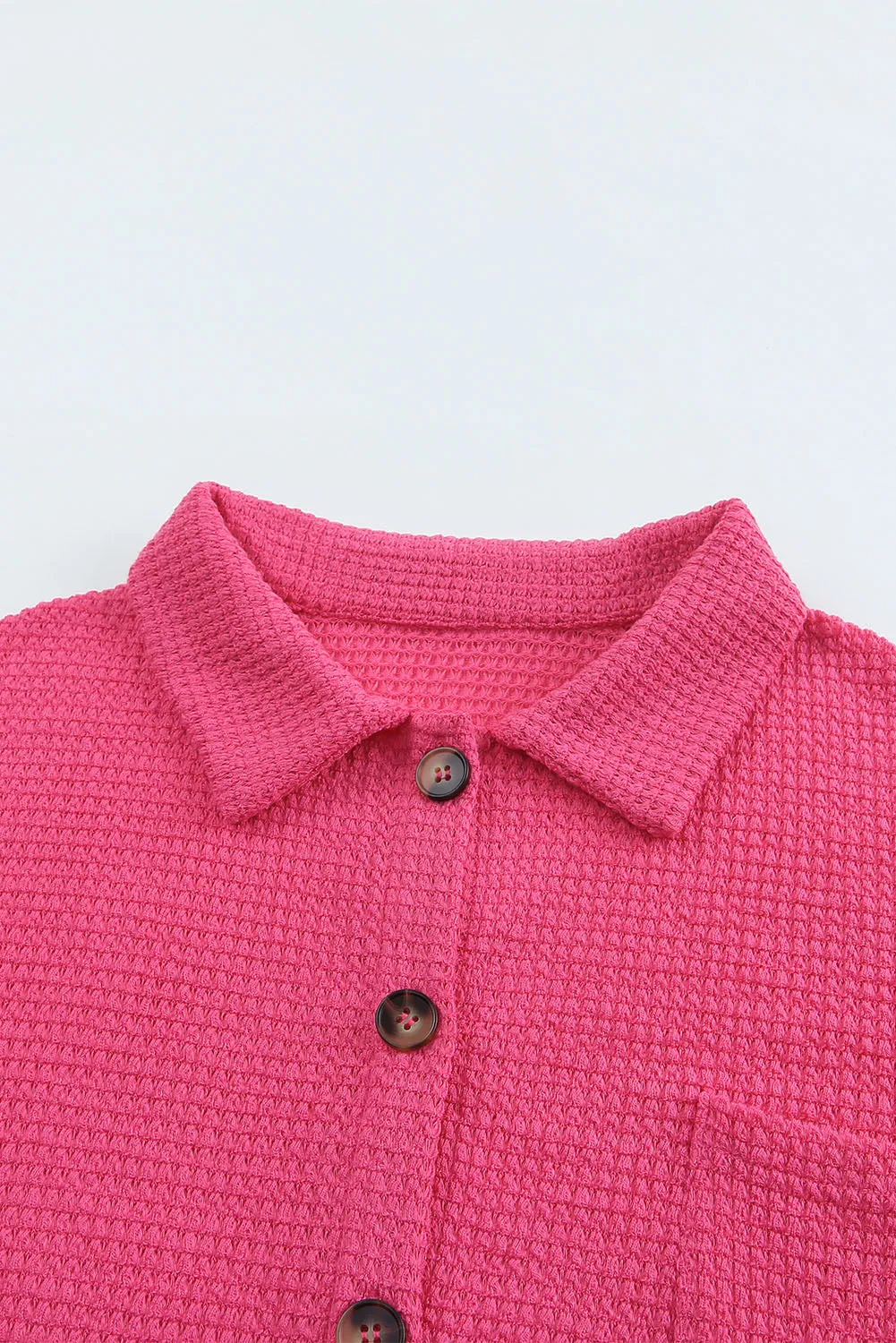 Womens Waffle Knit Shacket Jacket Button Up Casual Blouse Shirt with Pockets