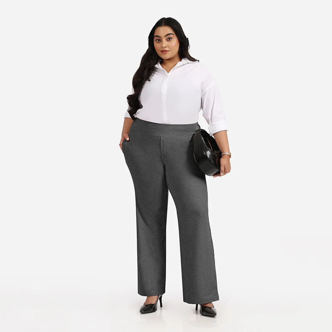 Work-To-Wine Twill Wide Leg Flare Pants