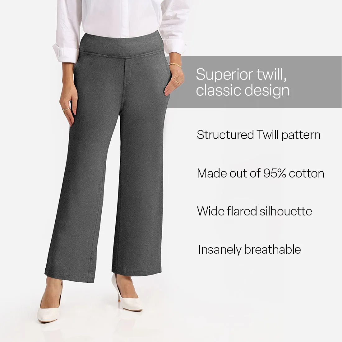 Work-To-Wine Twill Wide Leg Flare Pants