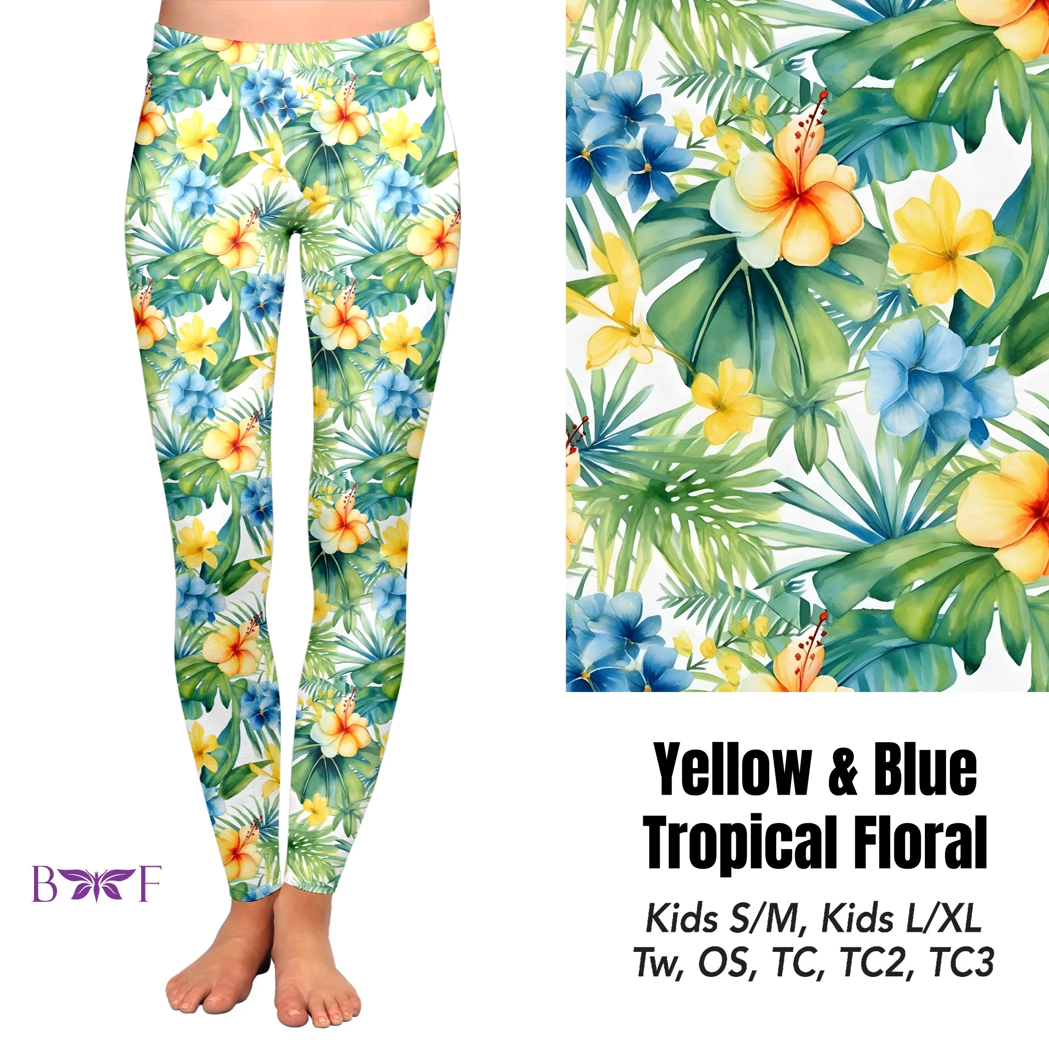 Yellow & blue tropical floral capris with pockets