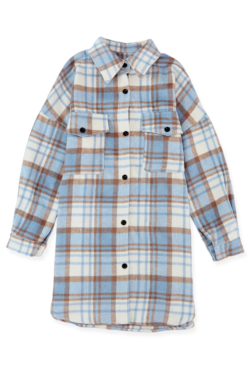 Yellow Plaid Print Flap Pocket Long Sleeve Shacket